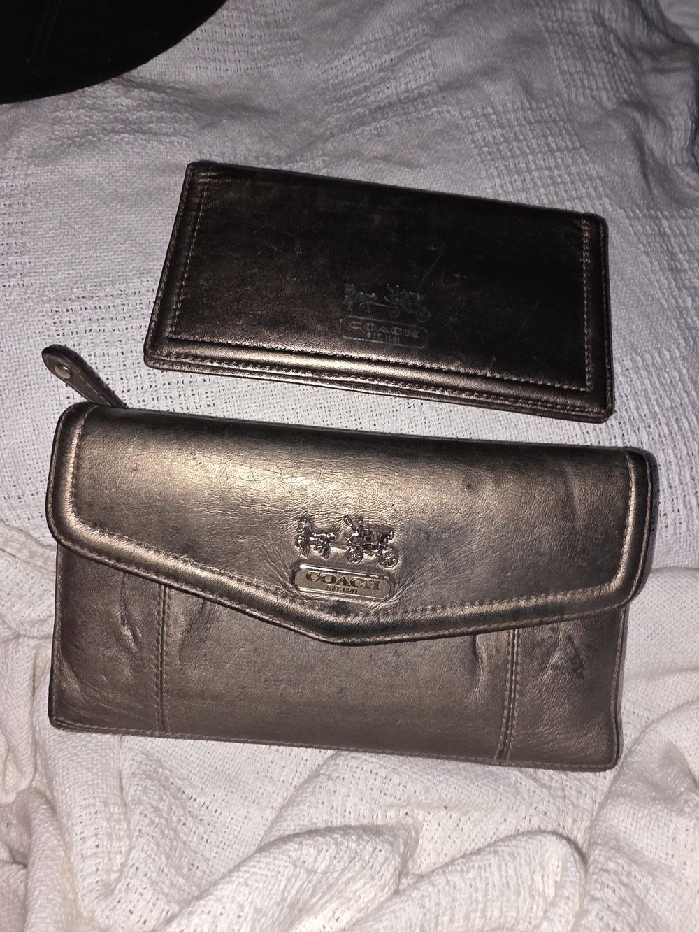 Coach Metallic Brown Leather Wallet and Card Case